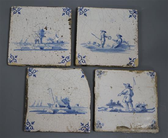 A collection of fourteen Delft tiles 13cm x 13cm